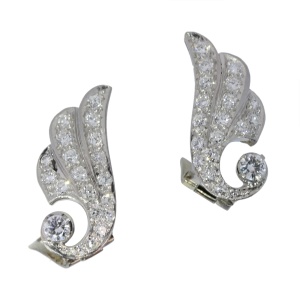 Vintage Wing-Shaped Diamond Earclips from the 1950s